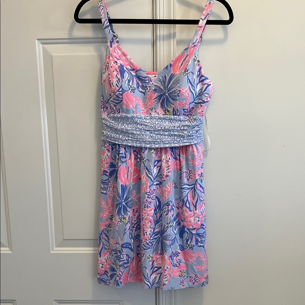 Lilly Pulitzer Pink and Blue Dress in Multi Elephant Splash Print Size 2